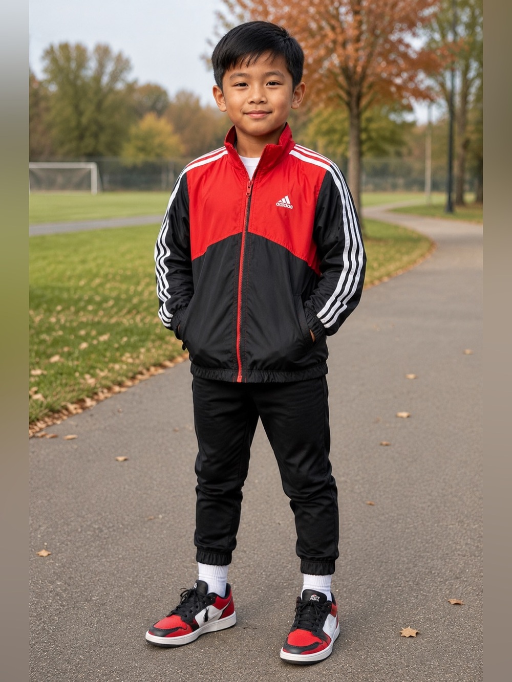 Adidas Boys Size 7 Red Black Colorblock Windbreaker Jacket